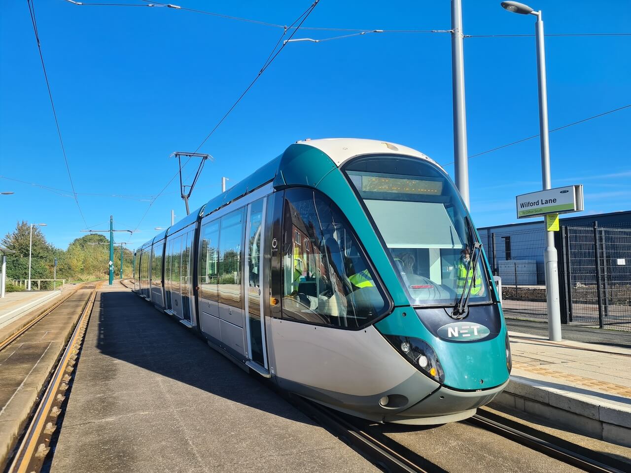 A tram at the Wilford Lane stop.